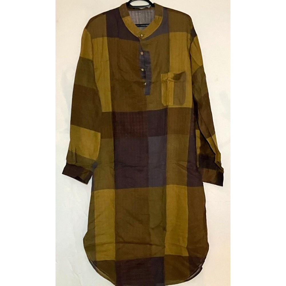INCERUN Mens Buttons Plaid Brown Down Shirt Casual Loose Top Shirts Blouse 2XL